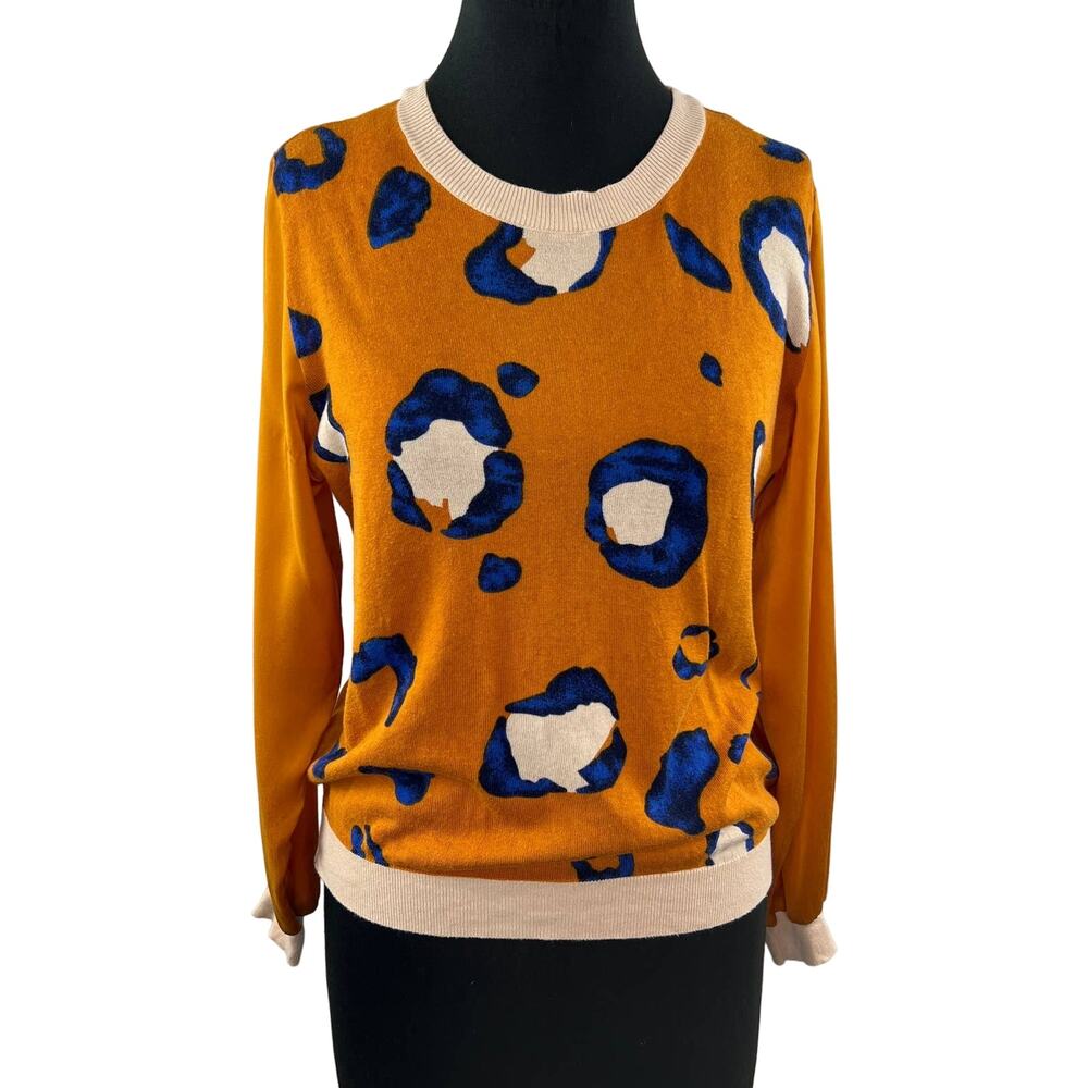 3.1 Philip Lim Target Top Orange Blue Leopard Print Long Sleeve Crew Sweater M